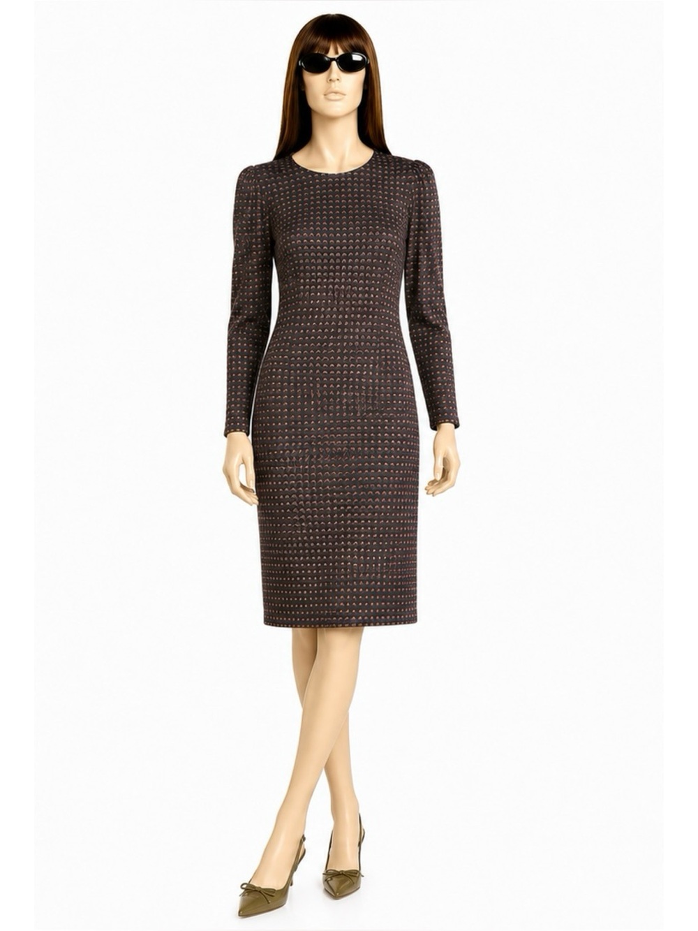Boden Penelope Cotton Jersey Dress – Navy & Olive Geometric Print – Size 6R